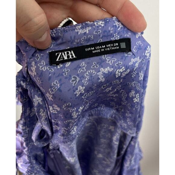 Zara Purple Floral Flutter Sleeve Mini Dress Satin Size Medium Women’s - Picture 7 of 9